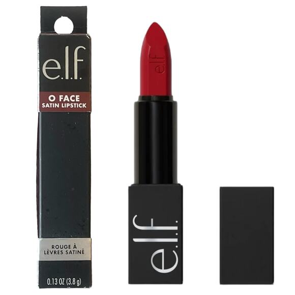 NEW e.l.f. O Face Satin LIPSTICK Long-Lasting Creamy Jojoba Infused OWN IT Red - Picture 1 of 9